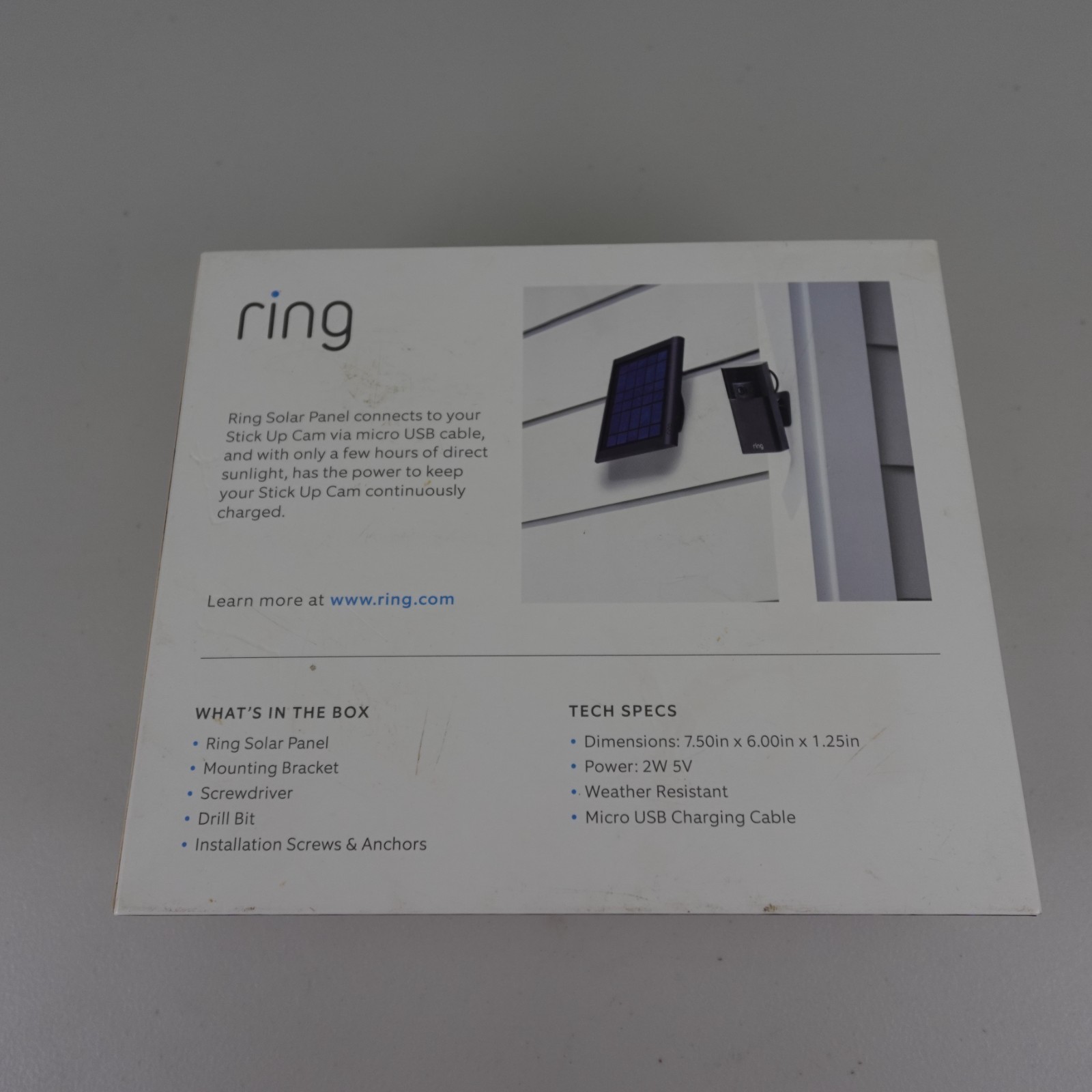 RING SOLAR PANEL, Rechargeable Power-Black-Weather Resistant-Brand New