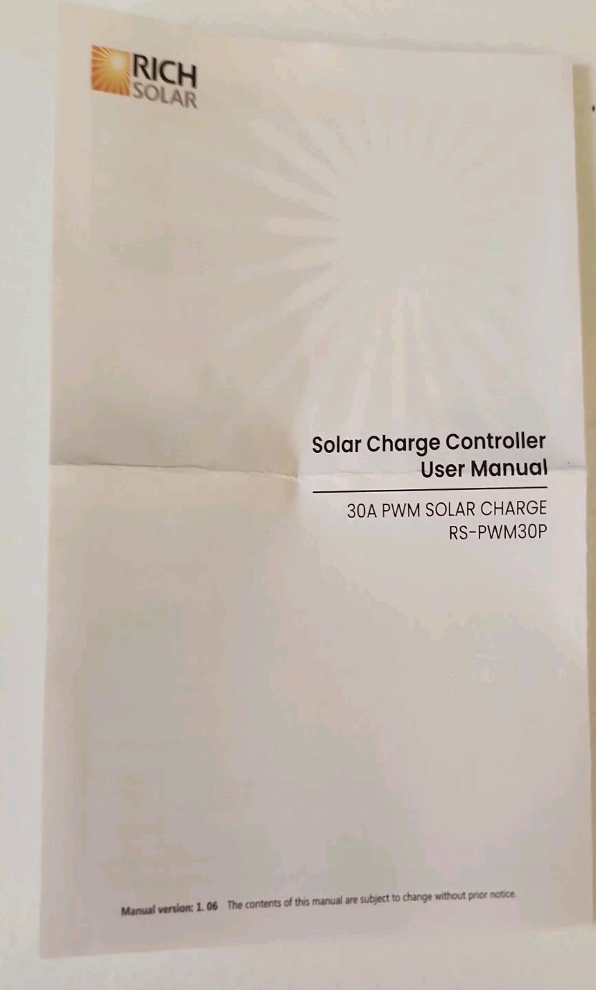 Rich Solar 30A PWM Charge Controller – 12V/24V AUTO – New IN BOX