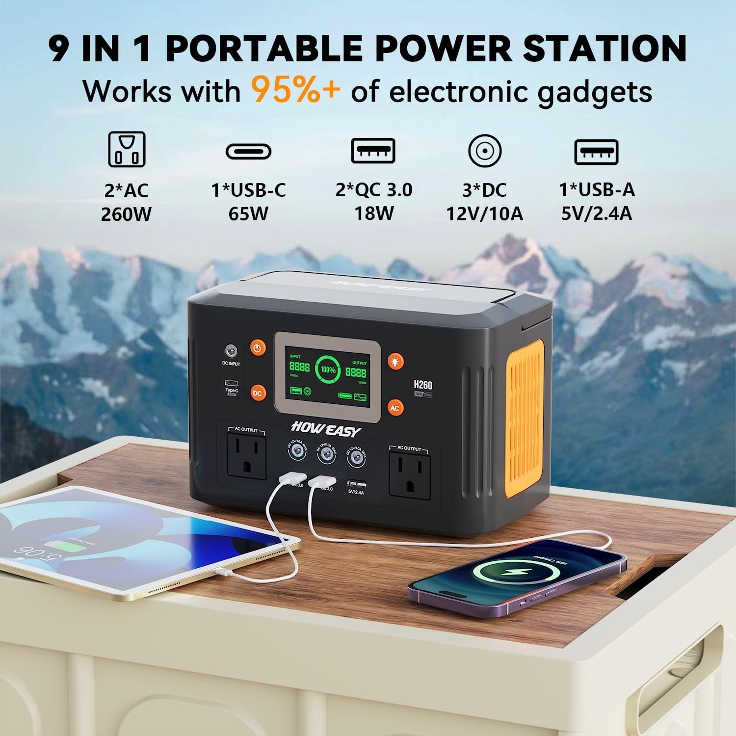 Portable Power Station,260W(500W peak) Solar Generator with PD 65W,110V Pure Sin