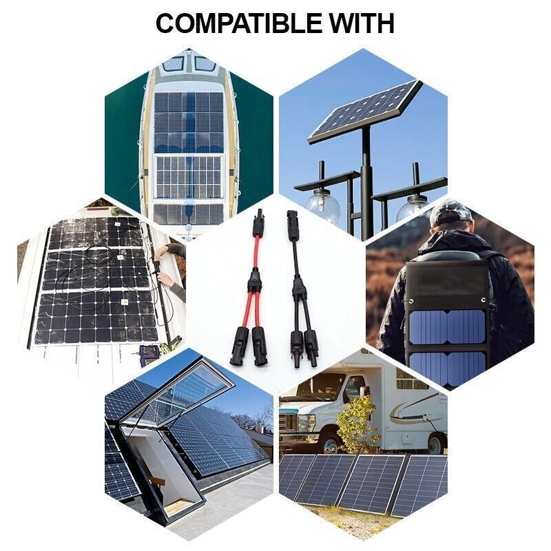 Y Branch Solar Panel Connector Cable 30A 1 to2 Parallel Adapter Waterproof US