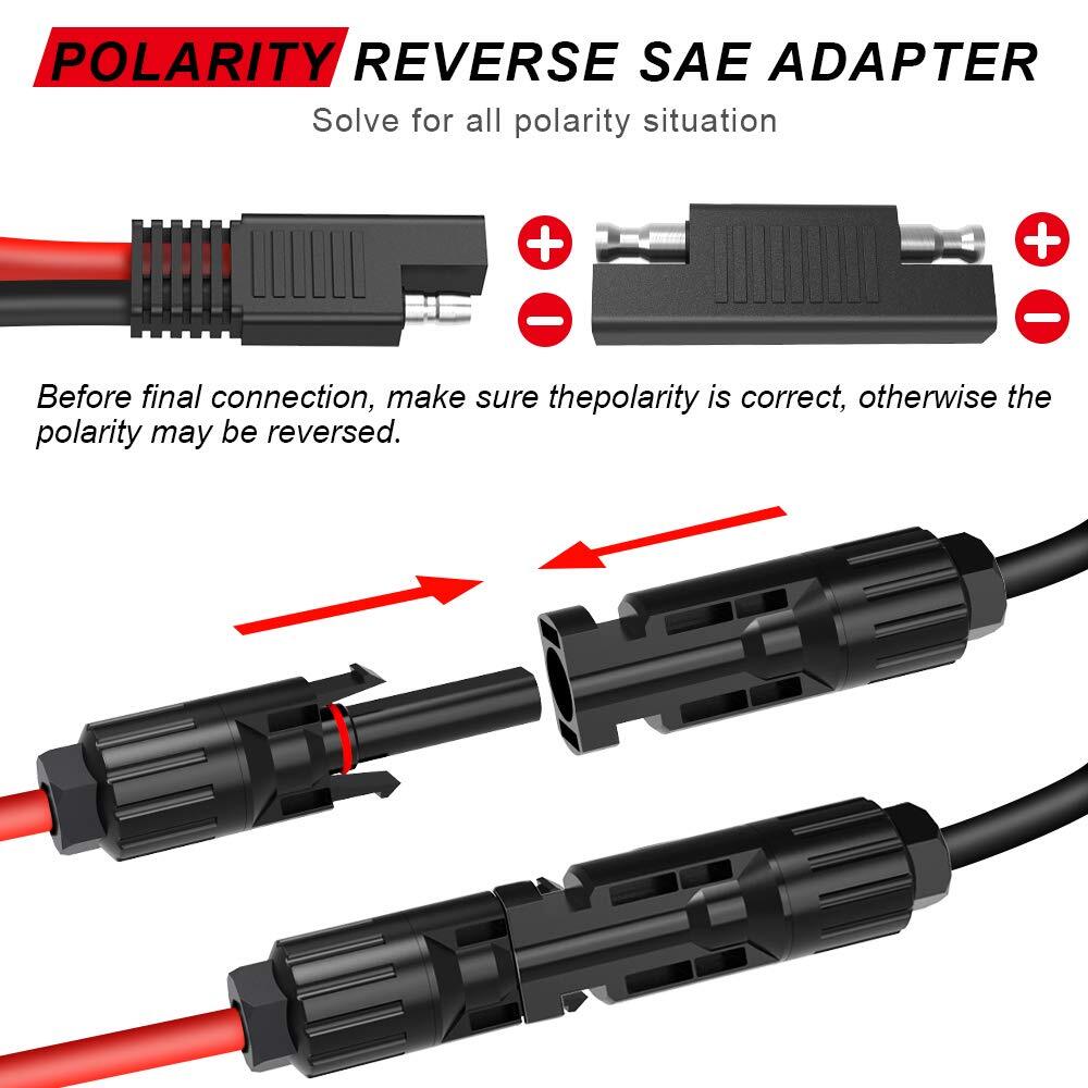 2x Solar Panel Extension Cable 2FT 10AWG SAE to SAE Polarity Reverse Adapter NEW