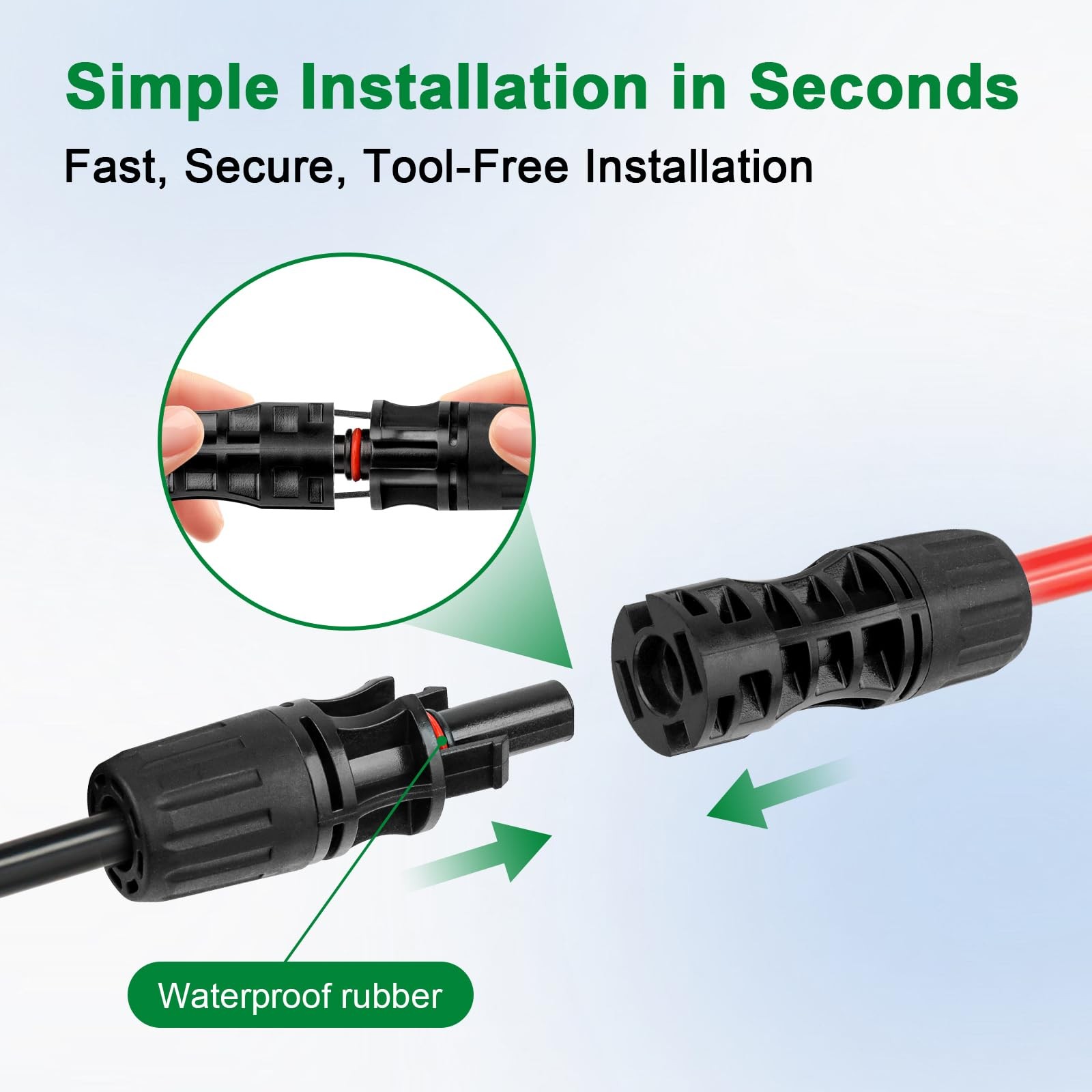 Solar Extension Cable 8AWG 20FT 2-Pack (Red + Black), PV Wire with Male/Female S