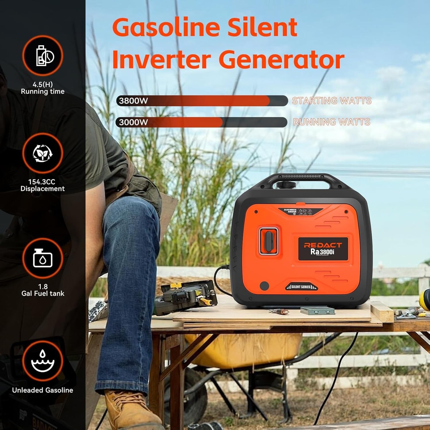 3800W Lightweight Portable Inverter Generator with Clean Power for Home, Camp…