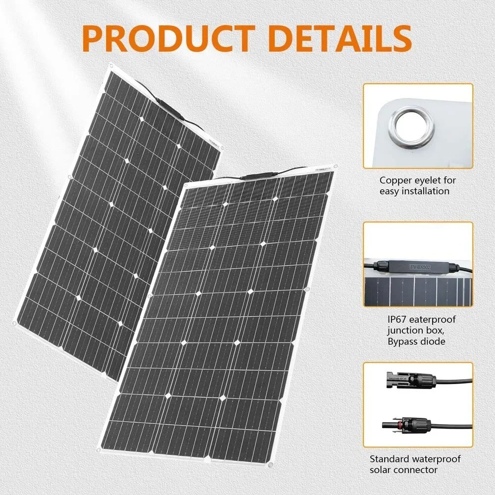 200W Flexible Solar Panel Mono 12V Portable Power Camping Home RV Battery Charge