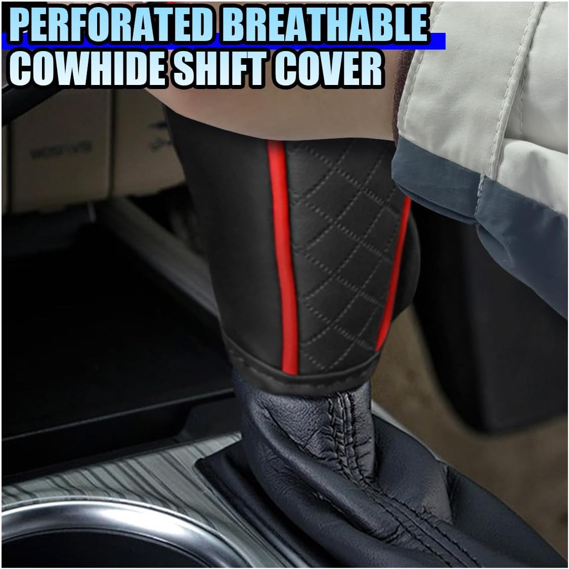 Leather Car Gear Shift Knob Cover, Anti-Slip Breathable Car Shifter Lever Cover,