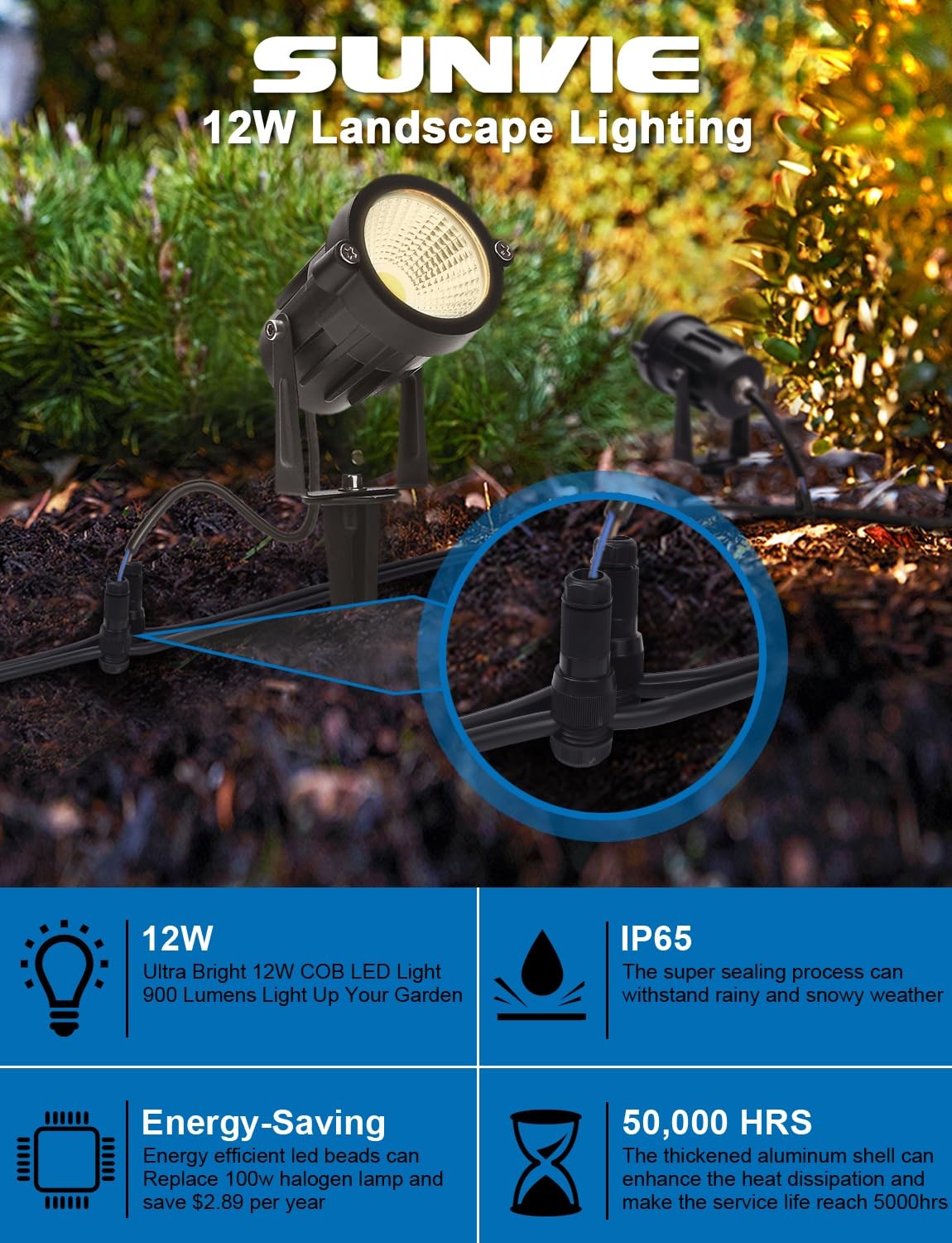 SUNVIE Landscape Lighting Connectors Fastlock Low Voltage Wire Connector, Wat…