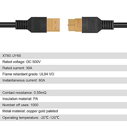 XT60 Extension Cable 19.7 ft (6 m), Male to Female XT60 Solar Connector, Soft