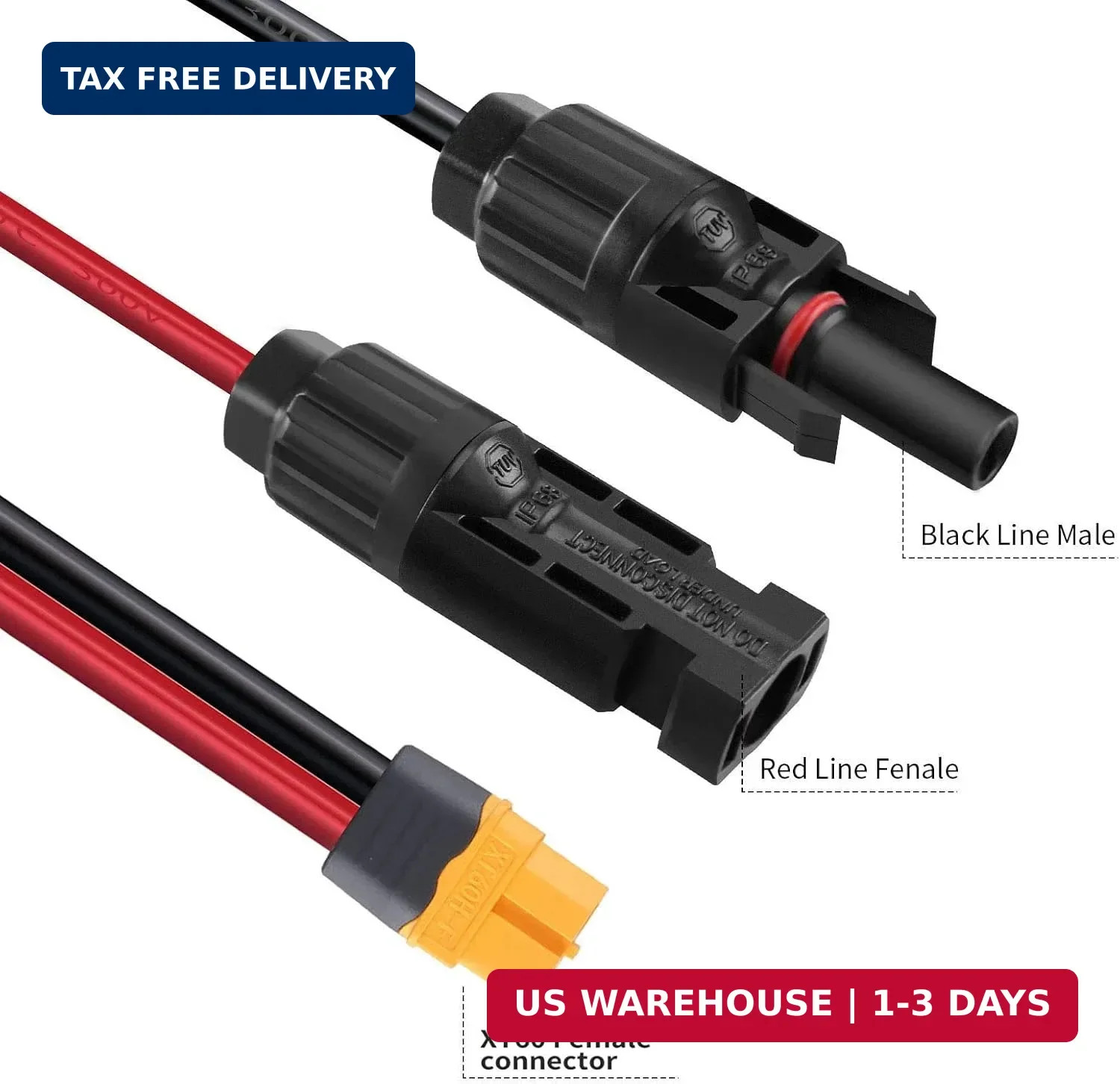 Solar to XT60 Charge Extension Cable 25FT 12AWG XT60 Adapter to Solar Panel Conn