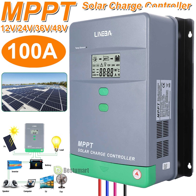 12V/24V 100A MPPT Solar Panel Battery Regulator Auto Charge Controller Dual USB