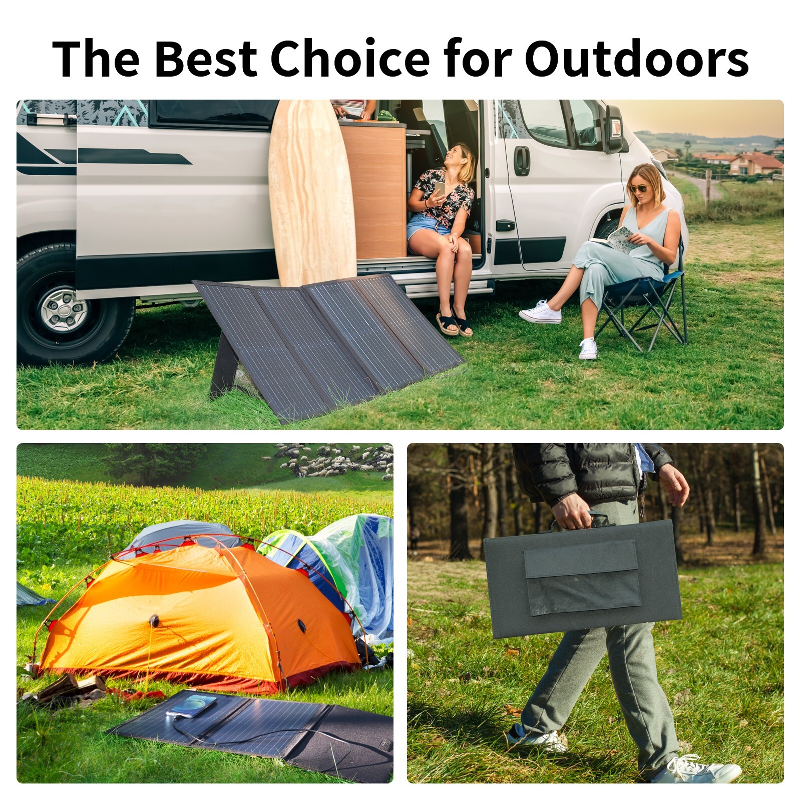 LMENGER 60W Portable Solar Panel with 4 Ports 5V 2*USB,18V DC for Charging