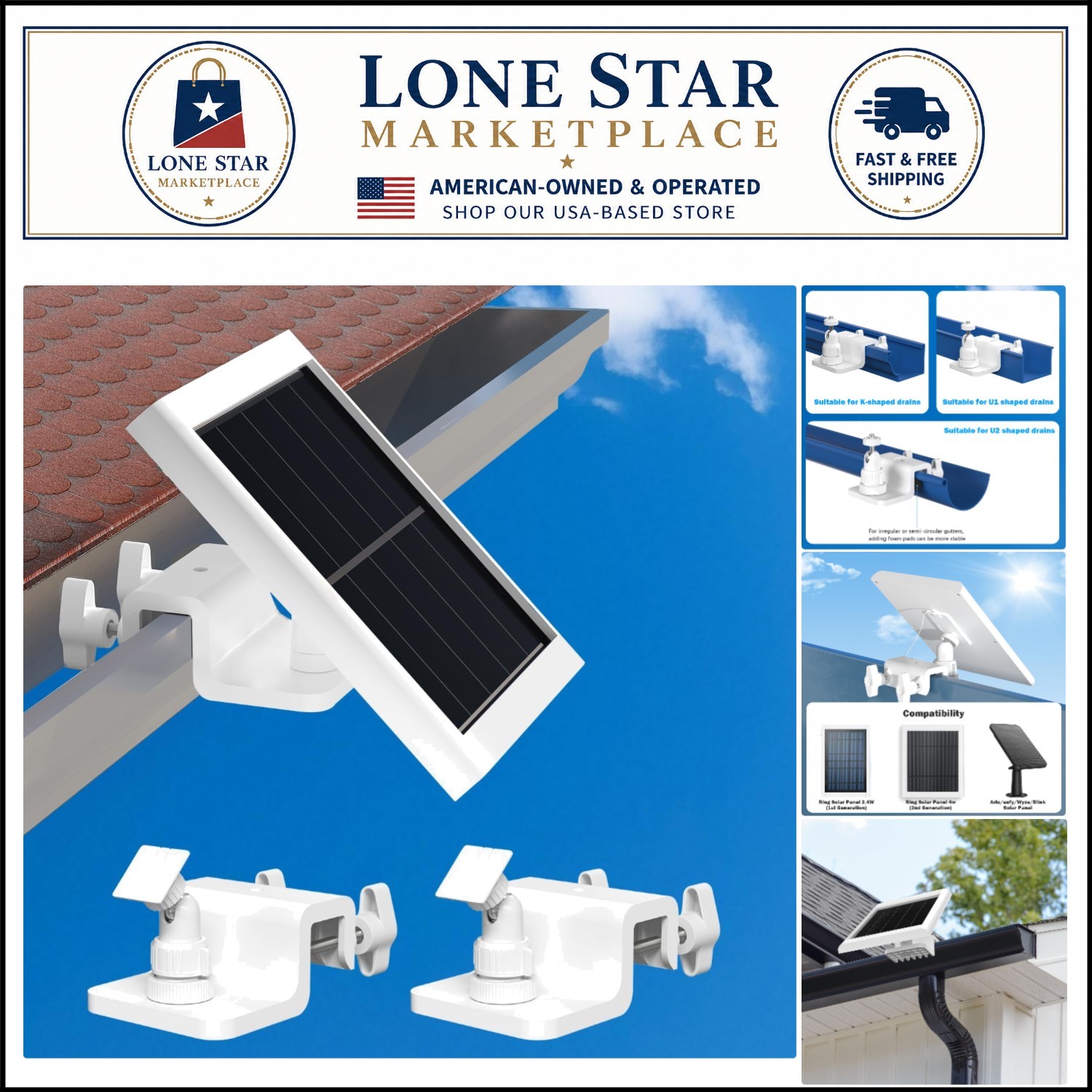 Universal Solar Panel Gutter Mount 360° Adjustable for Maximum Sunlight Exposure