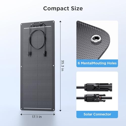50W Flexible Solar Panel,50 Watt 12V Portable Solar Panel Kit, 23% 50W Black