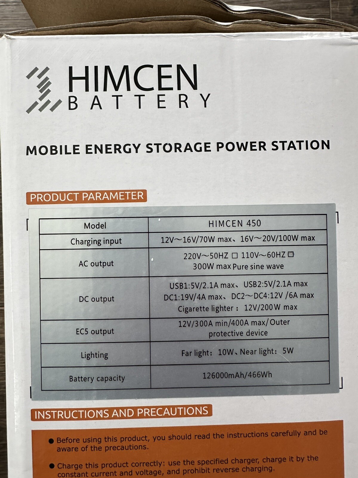 Himcen 450 Battery Portable Mobile Power Storage 600W AC 220V/110V 50HZ/60HZ