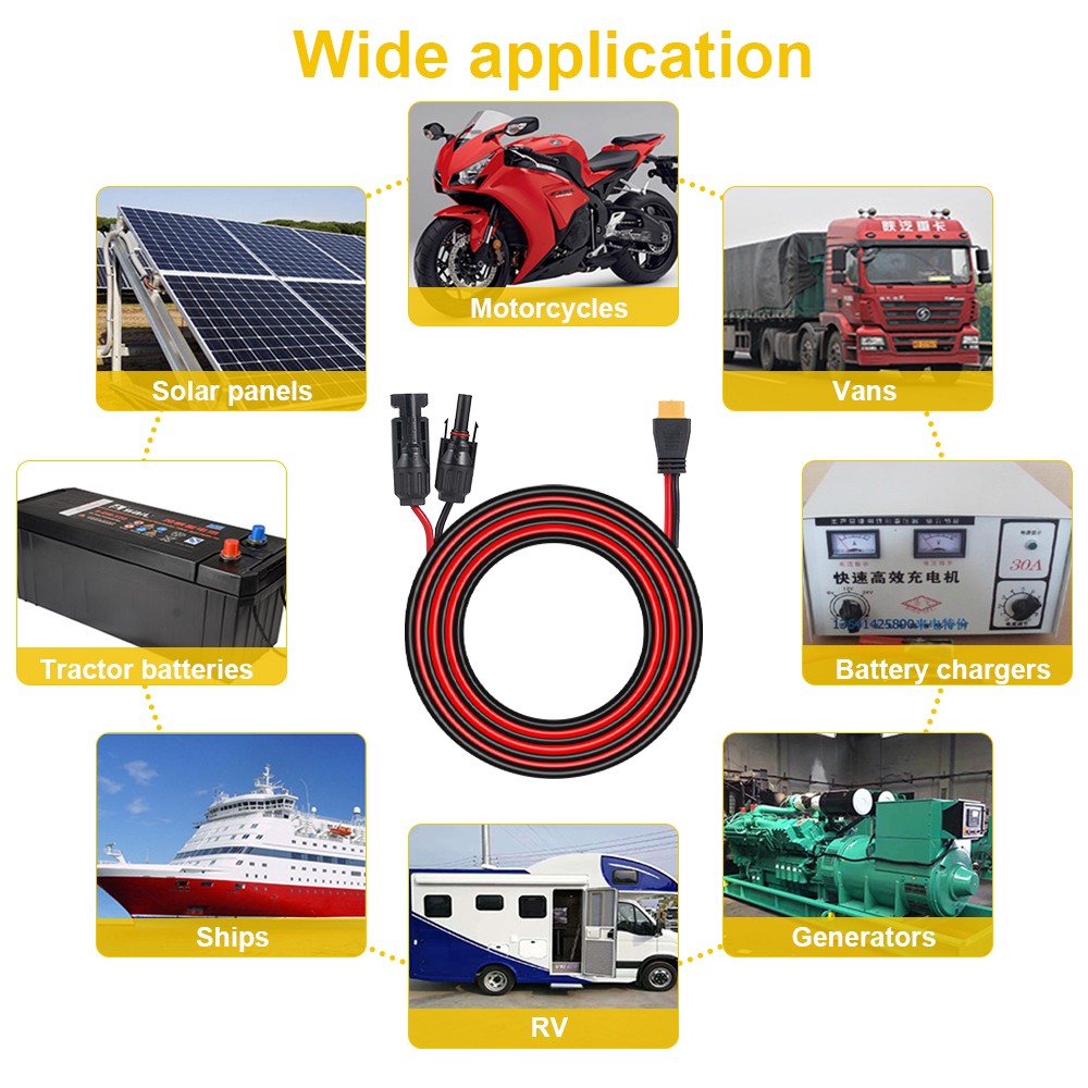 12 AWG 20ft XT60 Female to Solar Connector Solar Panel Extension Charging Cable