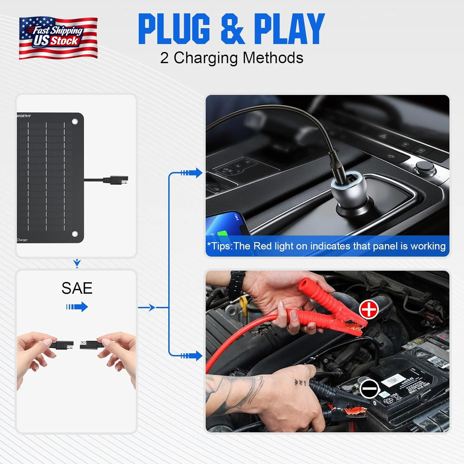 ECO-WORTHY 10W Solar Car Battery Charger Maintainer 12V Waterproof Portable Sola