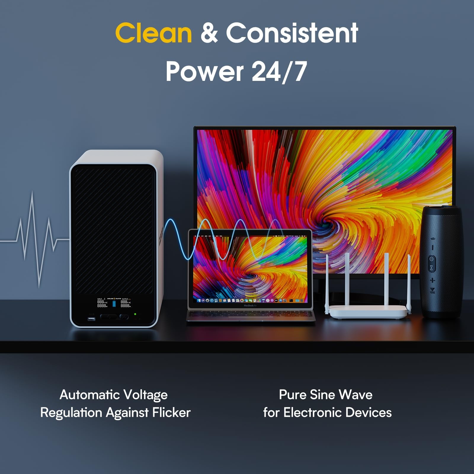 Goldenmate 2000VA 1600W Pure Sine Wave UPS Backup Power Supply LiFePO4 Battery