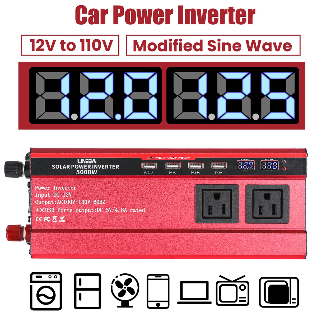 200W 100W Mono Solar Panel Kit Solar Charger 5000W Power Inverter for RV Camping