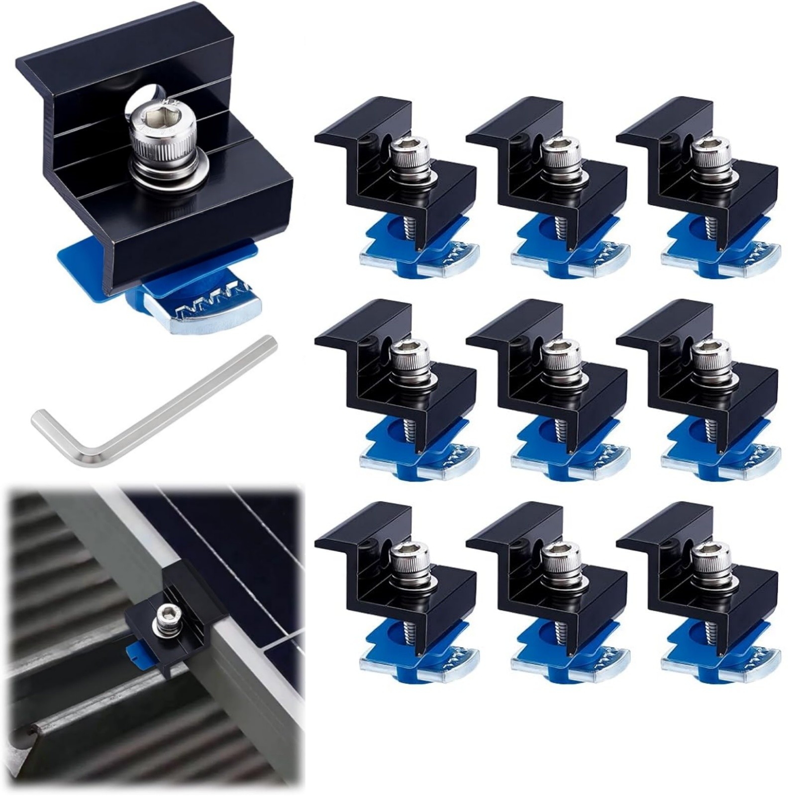10pcs Solar Panel End Clamp 30mm/35mm – Aluminum Unistrut Mounting Kit Black
