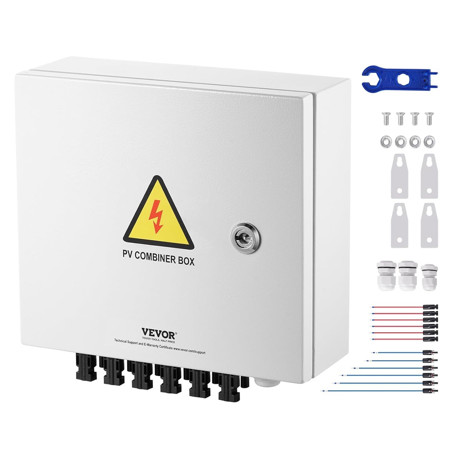 6-String Metal Solar Combiner Box 63A Circuit Breaker, , for On/Off Grid