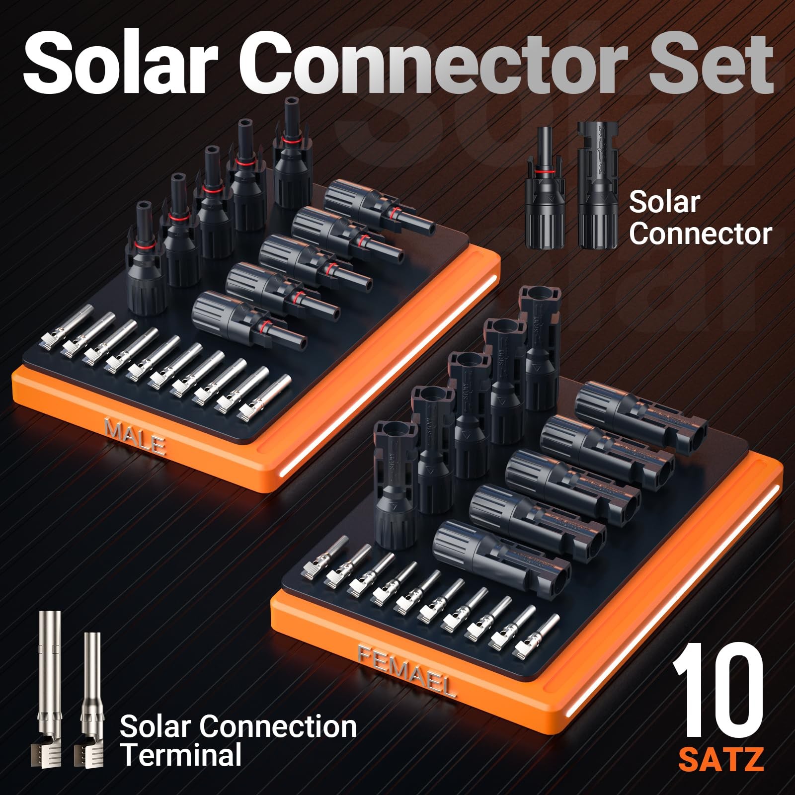 Solar Crimper Tool Kit, 10 Pairs MC4 Connectors & 2 Wrench, 1 Ratcheting Crim…