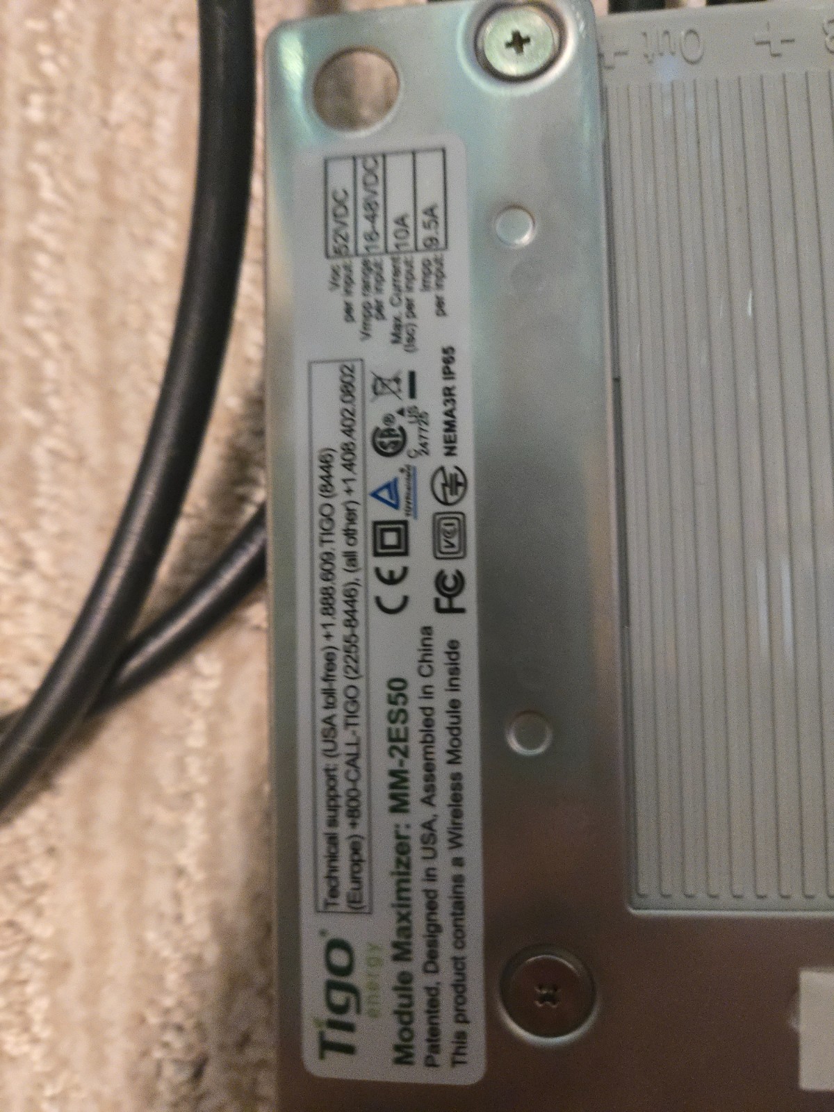 Tigo Energy solar panel module maximizer. Model: MM-2ES-50-ST Connector: MC4