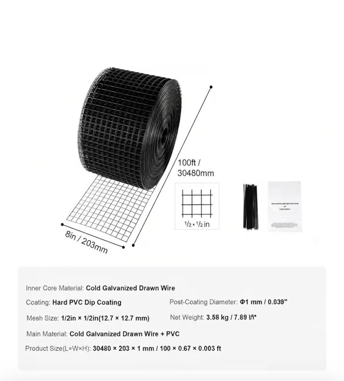 Solar Panel Bird Wire Guard Kit PVC Welded Mesh Roof Pigeon Net 6in/8in x100ft