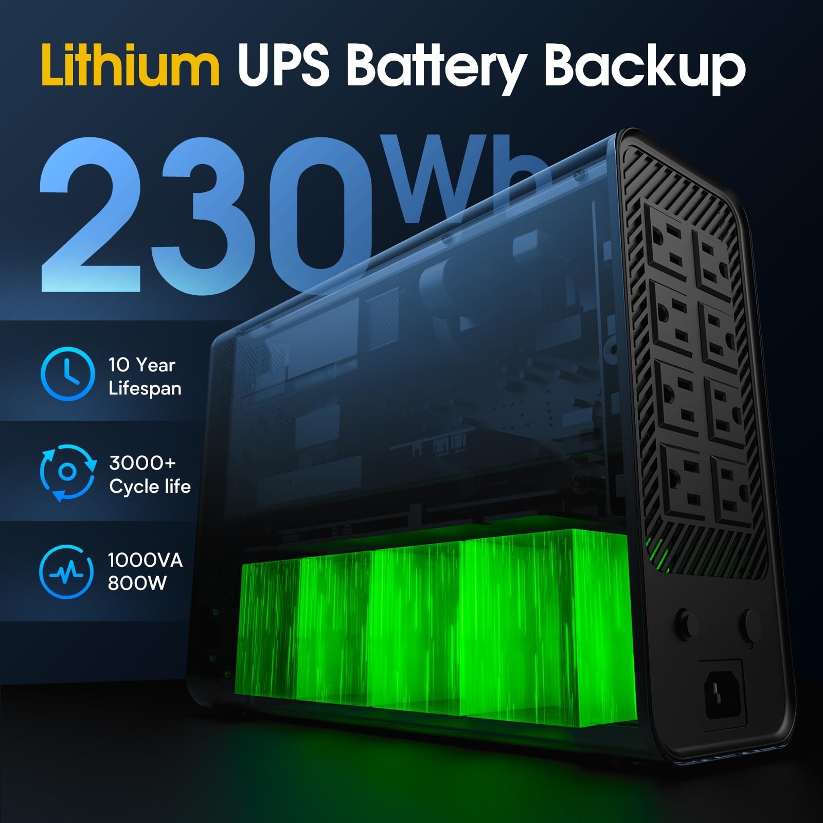 GOLDENMATE 1000VA/800W Lithium UPS Battery Backup & Surge Protector, Backup B…