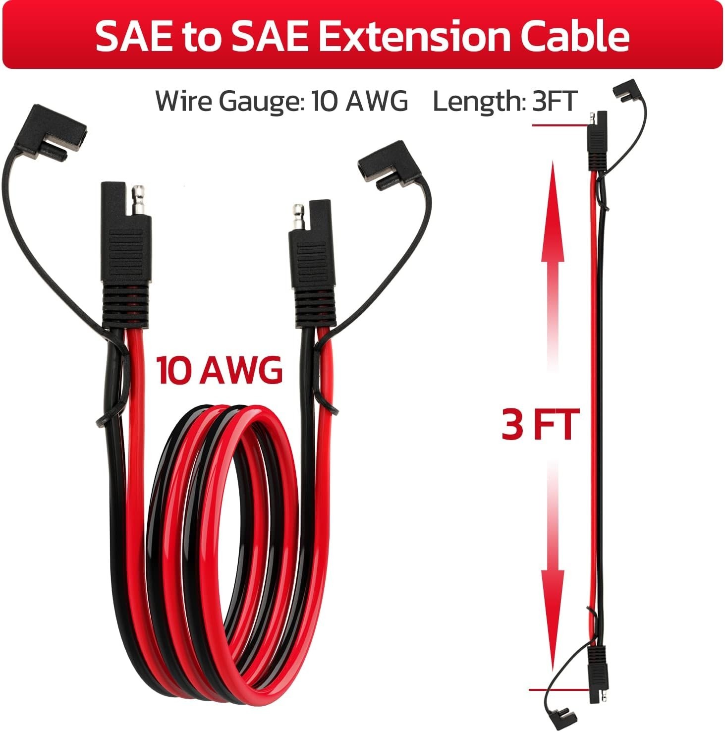 10AWG SAE Extension Cable 10 Gauge SAE to SAE Extension Cord with Two Prong C…