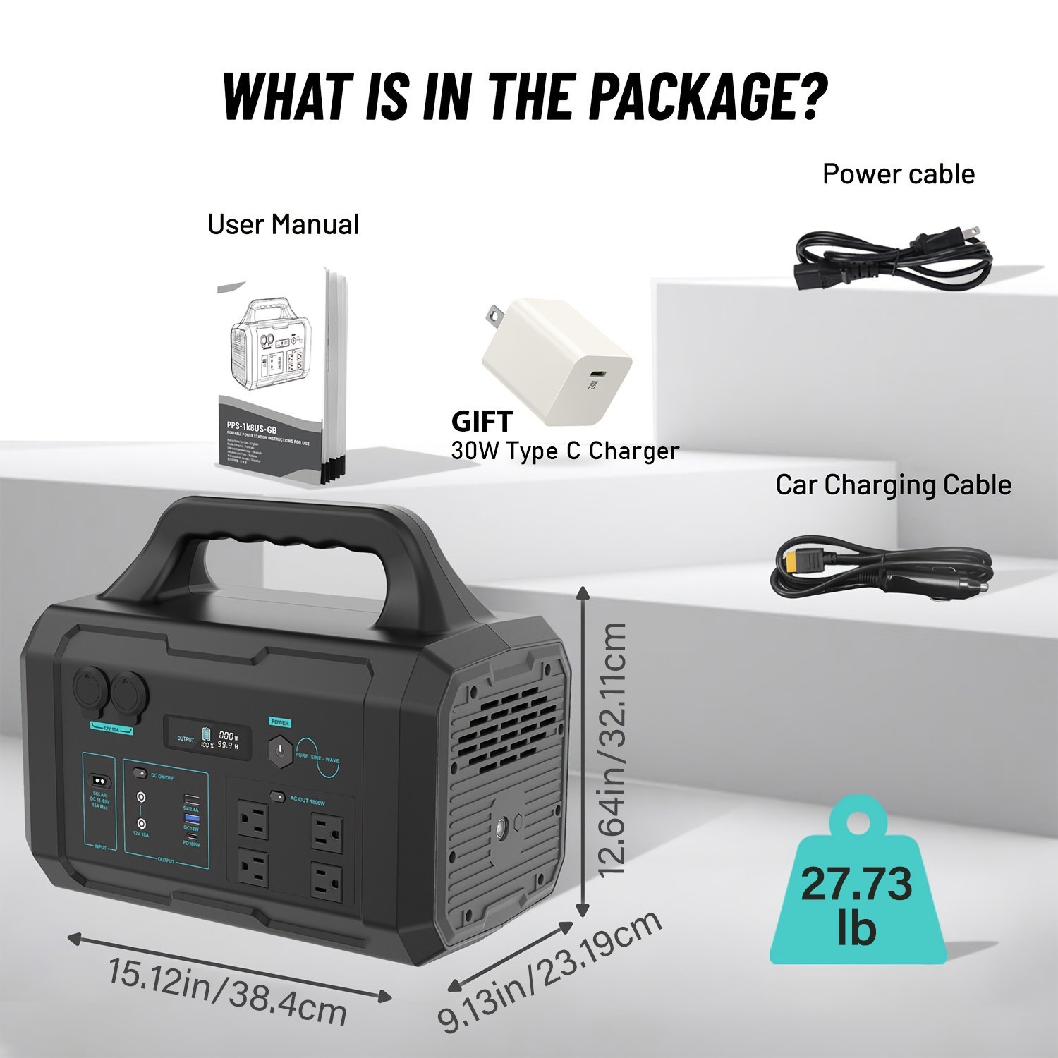 Emergency 1800W Power Station LiFePO4 Battery Multi-Output Solar Generator