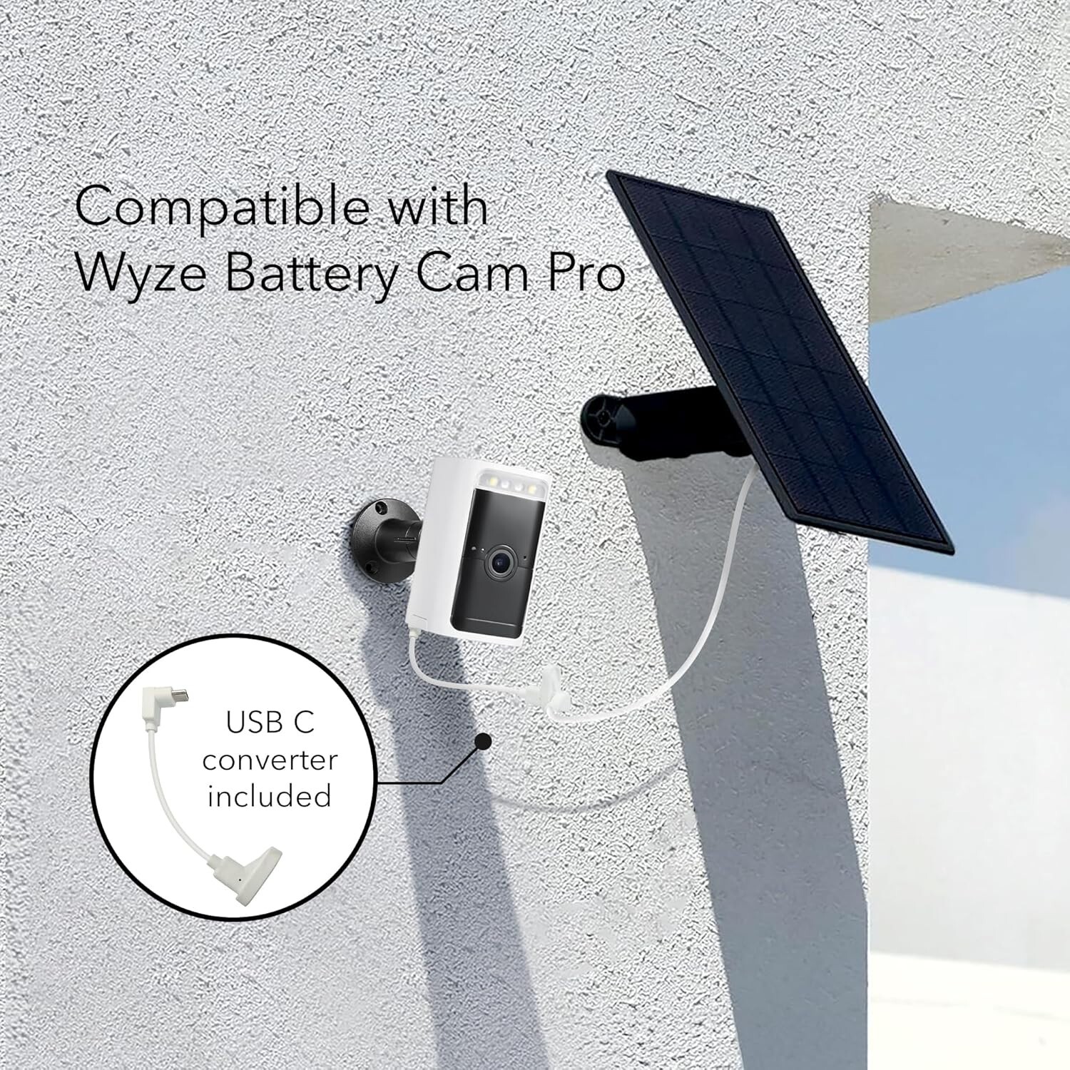 Wasserstein Solar Panel Compatible with Wyze Cam Outdoor/Battery Cam Pro – Black