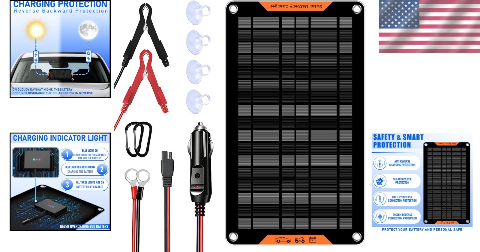 12V 10W Solar Car Battery Charger & Maintainer with Easy Installation Options