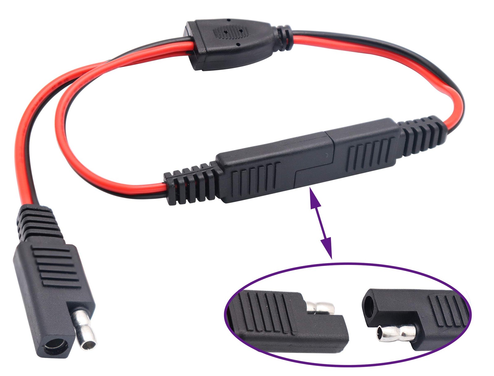 AAOTOKK 30cm SAE Y Splitter Adapter Cable – 1 to 2 DC Power Automotive Extens…