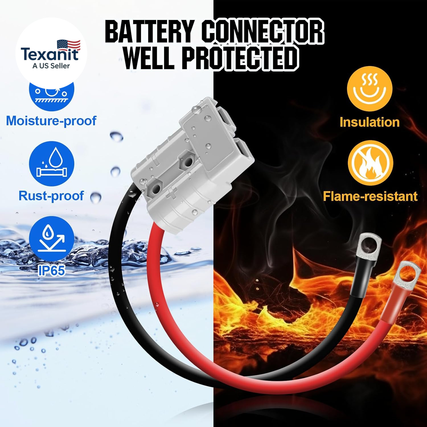 2 Pack 50A Battery Quick Connector, 7AWG 600V 0.98Ft Battery Cables with M8 Term