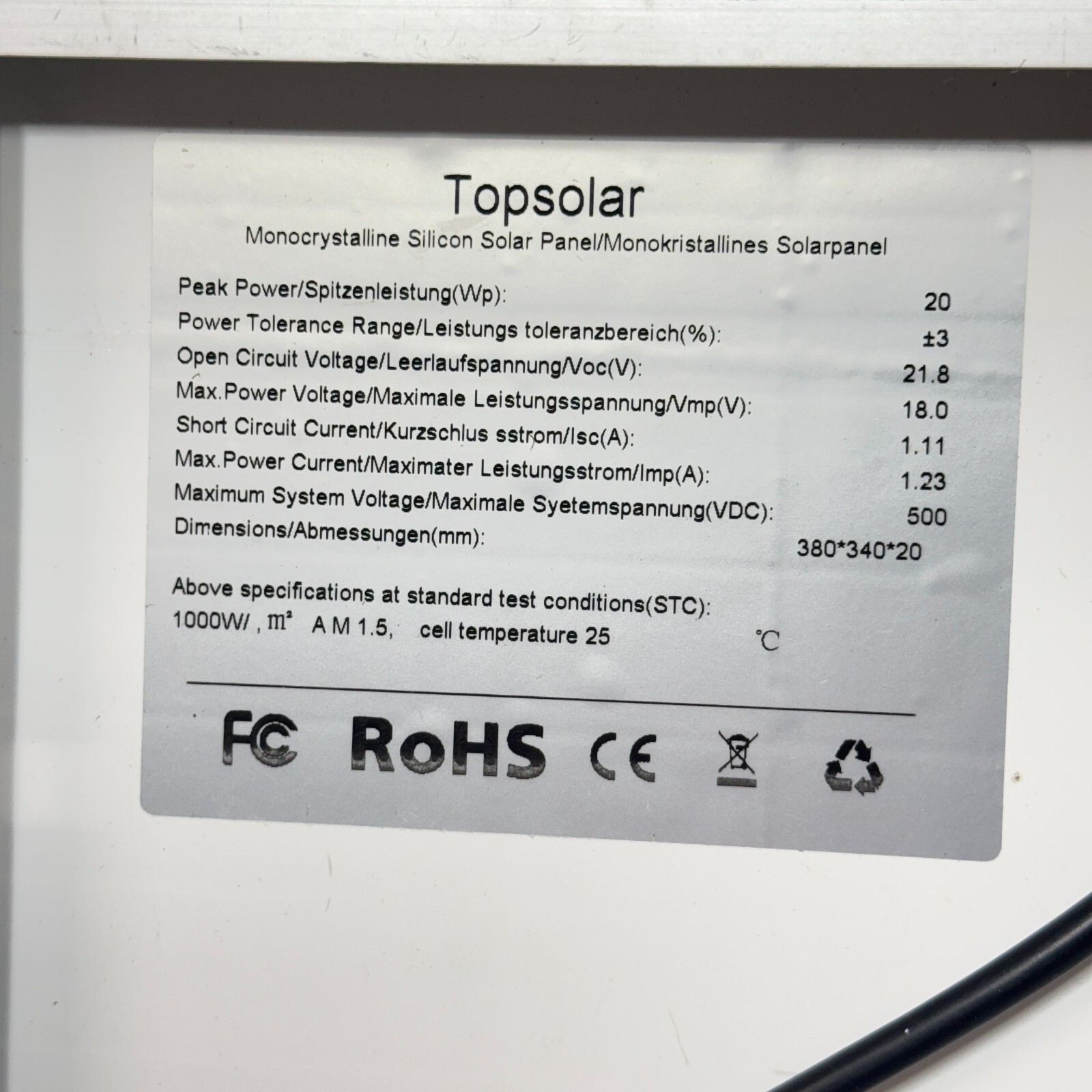 Solar Battery Charger 20W 12 Volt Powered Panel for Car Dump Trailer Boat Marine