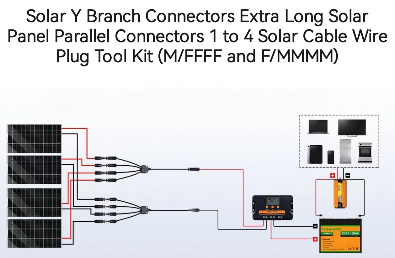 Solar Panel Connectors Y Branch 1 to 4 Parallel PV Adapter Cable, Y Branch Conne