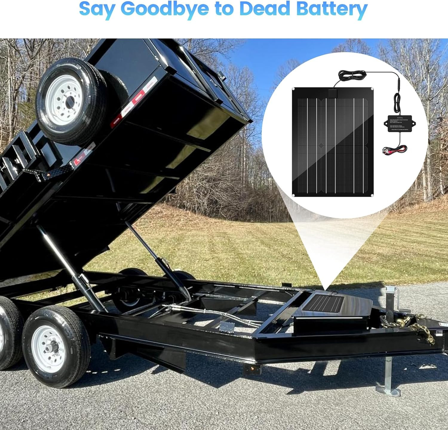 Solar Battery Charger Maintainer, 15W Solar Panel Kit for Dump Trailer Built-In