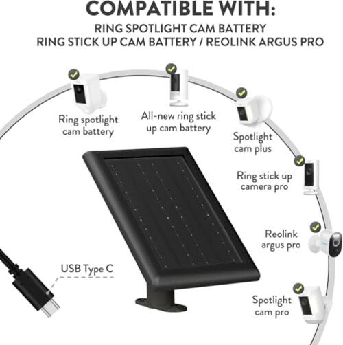 2-Pack 7200mAh Replacement Ring Battery with 5W Solar Panel Charger for Black