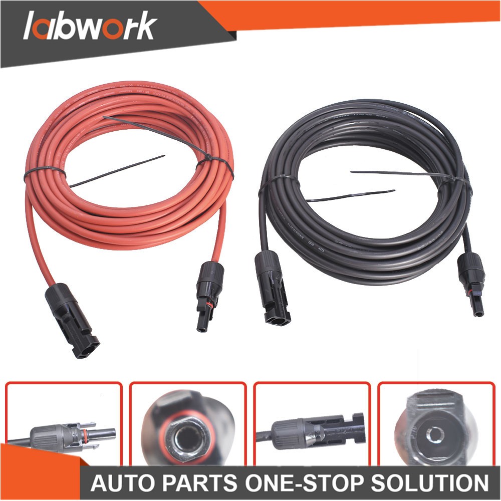 Labwork Solar Panel Extension Cable Wire Connector 1 Pair 10AWG 30FT Black + Red