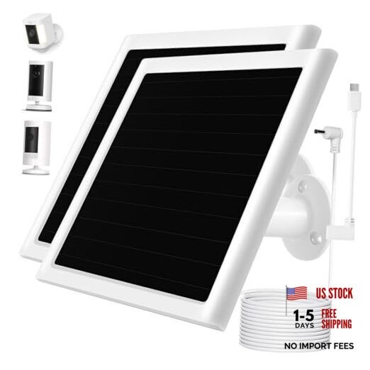 6W Solar Panel Charger for Ring Camera, Compatible with Ri ng Stick White 2Pack