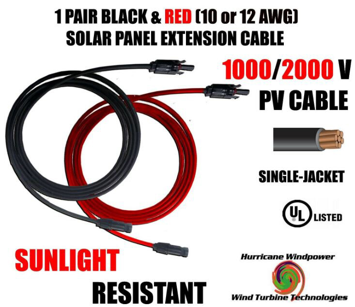 Black & Red 1 Pair Solar Panel Extension PV Cable Connector 10,12AWG