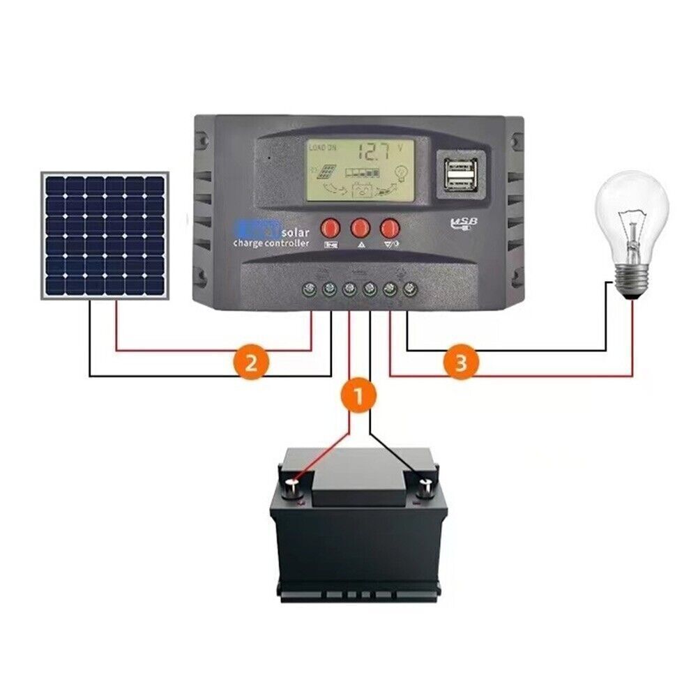 LCD Display MPPT Solar Panel Regulator Charger Controller 12V/24V 30A/50A/100A