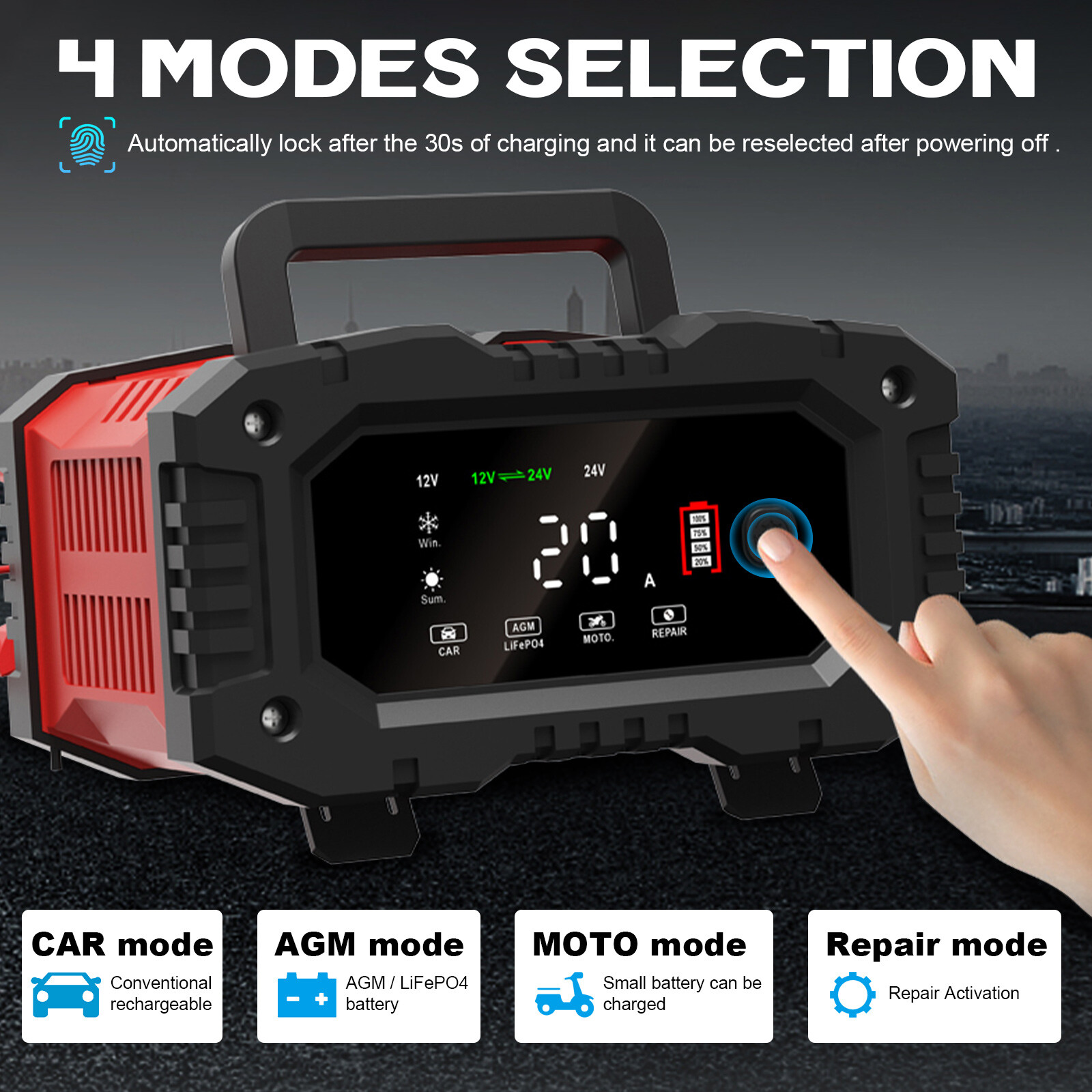 12V 120Ah LiFePO4 Lithium Battery BMS Deep Cycle 20A 24V Smart Battery Charger