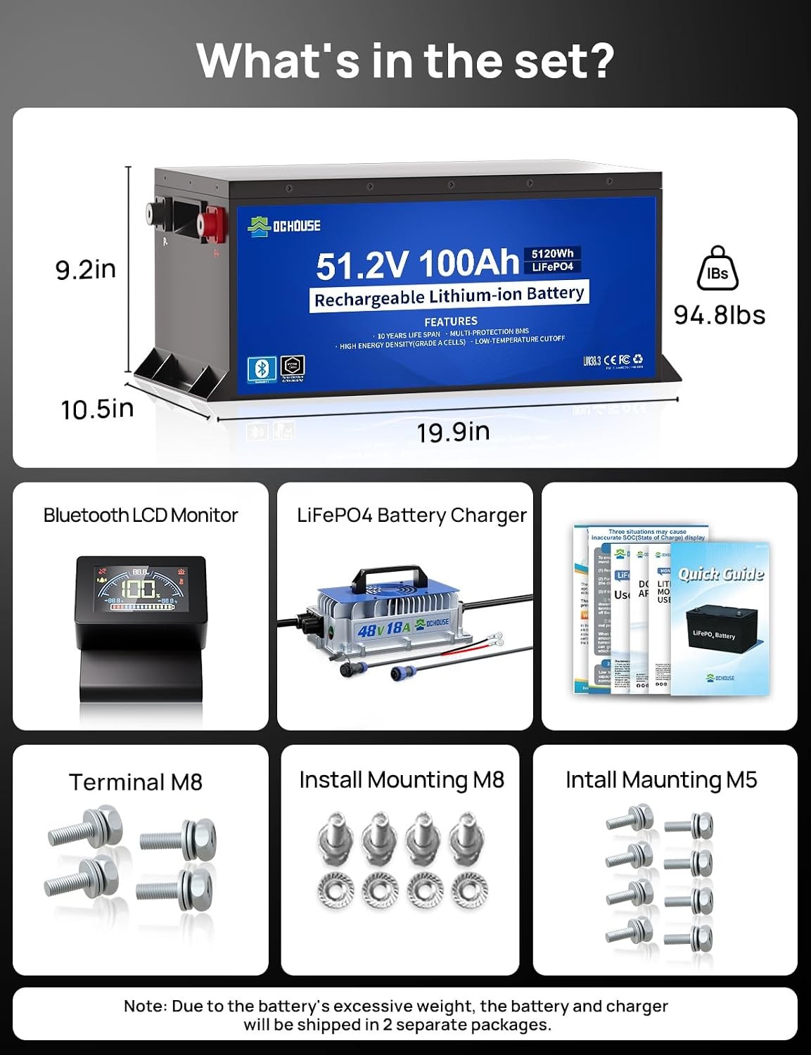 48V 100Ah Lithium Golf Cart Battery with 18A Charger Golf Cart, Trolling Motor