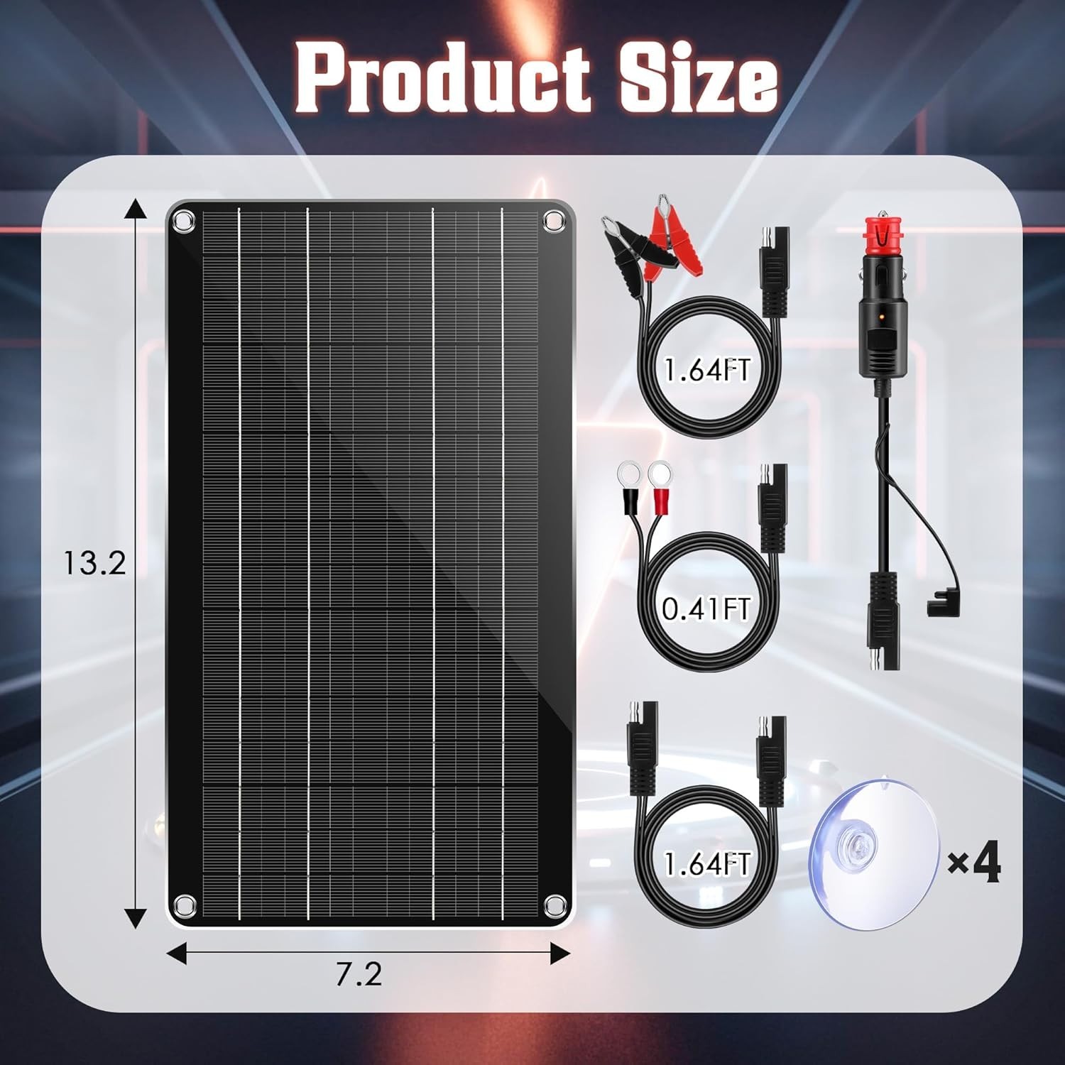 Durable 10W Solar Battery Maintainer with Alligator Clips & Lighter Plug