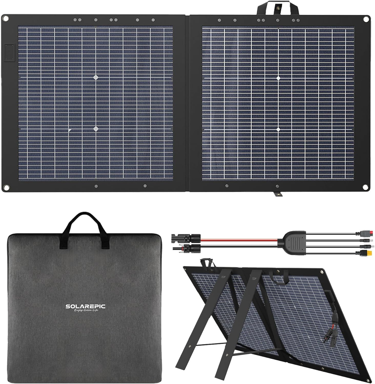 110W Foldable Solar Panel, Bifacial Monocrystalline, 25.9 Voc Output, Waterproof
