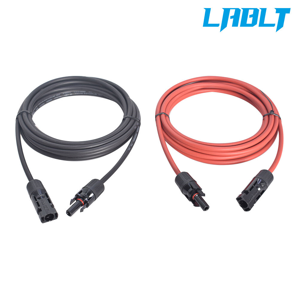 LABLT 12 AWG 15 FT Black + Red Solar Panel Extension Cable Wire Connector