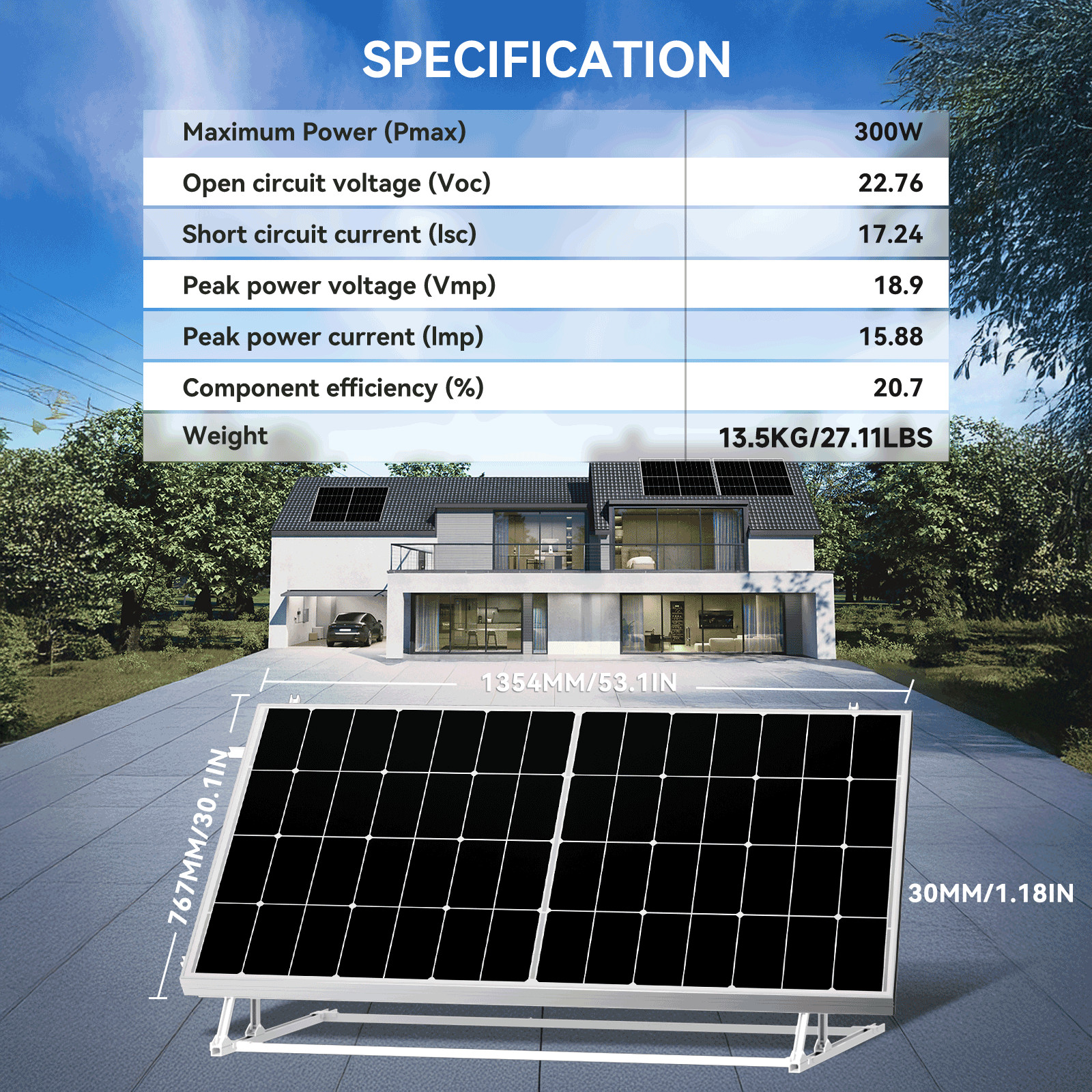200W 300W Mono Solar Panel Kit 12V Charging Off-Grid Battery Power RV Home Boat