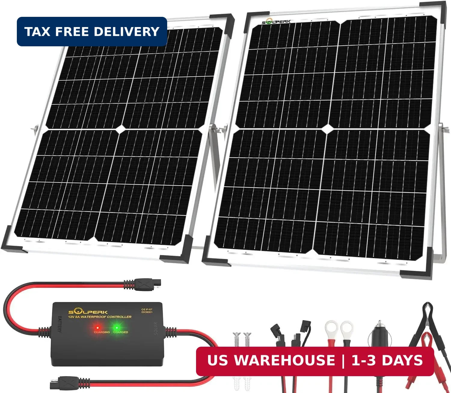 SOLPERK 12V 50W Solar Battery Charger, 2pcs 25W Solar Battery Maintainer+Waterpr