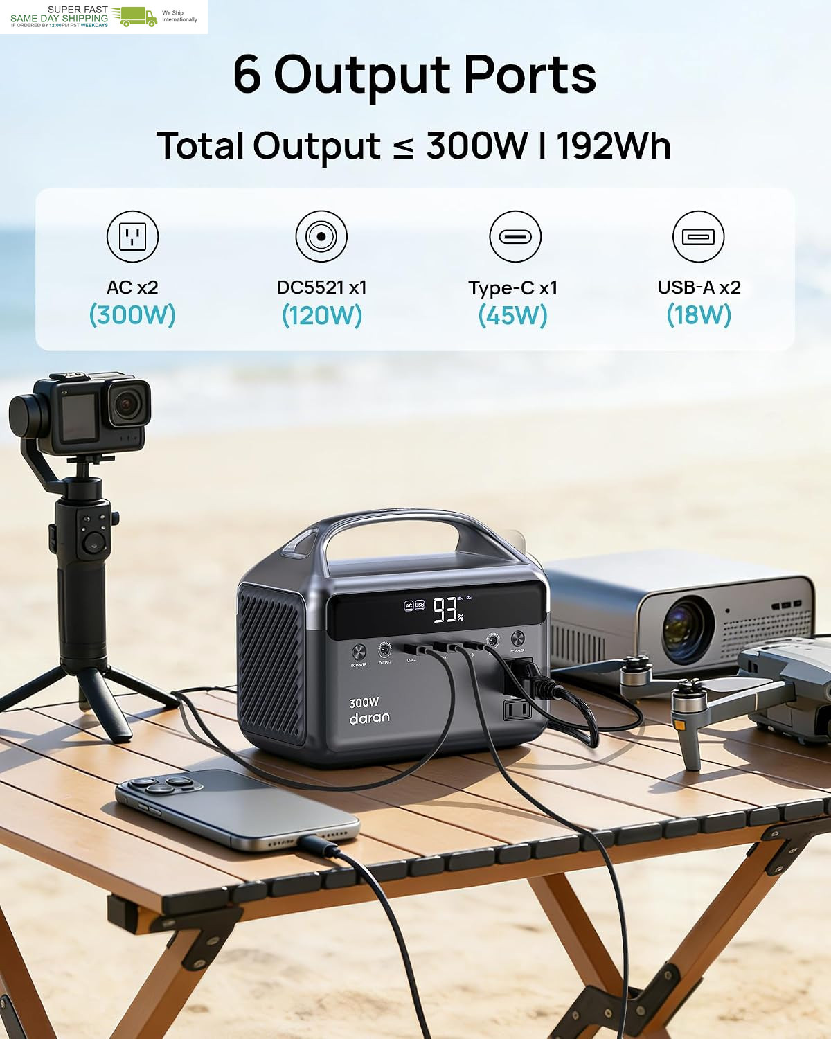 300W, 192Wh Lifepo4 Battery Solar Generator with Carry Bag & 2 AC Outlets 110V/