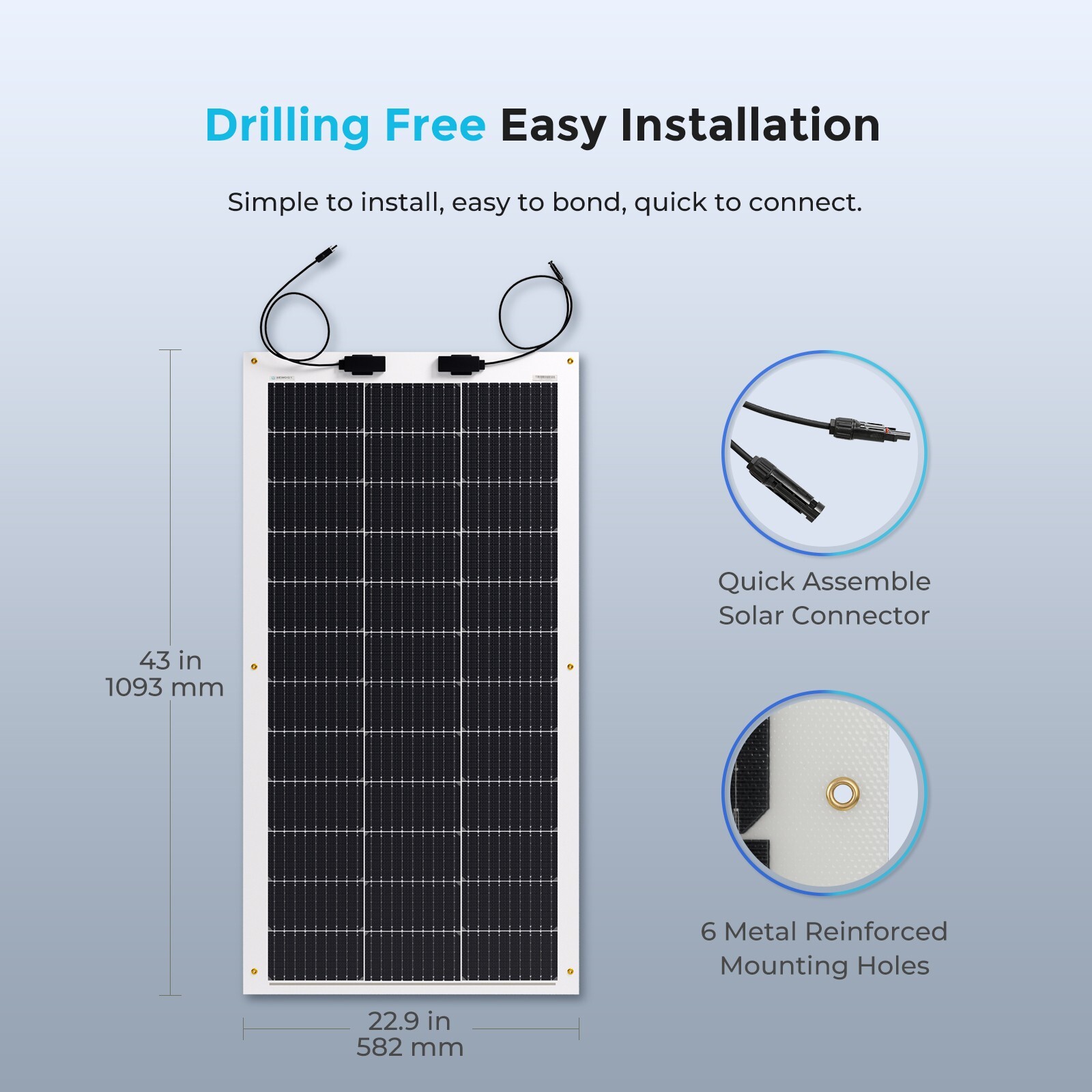 Renogy Semi-Flexible Solar Panel 100W 12V, 240° Bendable Solar Panel